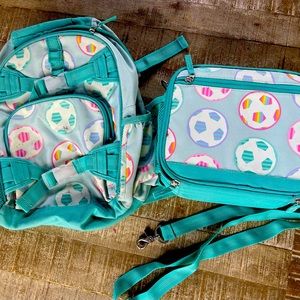 Pottery Barn Kids Mackenzie Aqua Sport Soccer Small Backpack Glow in Dark -USED